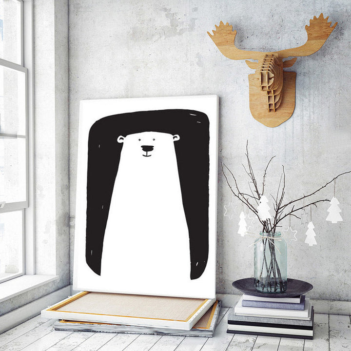 Minimalist Schwarz-Weiß Cartoon Bären Kinderzimmer Dekor - Leinwand Wandkunst Malerei
