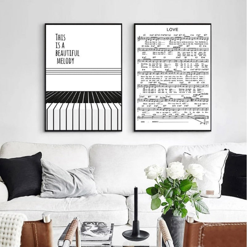 Nordisch-minimalistisches Wandbild in Schwarz-Weiß auf Leinwand