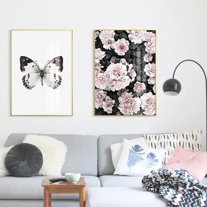 Modernes rosa Flamingo-Blumenbild auf Leinwand
