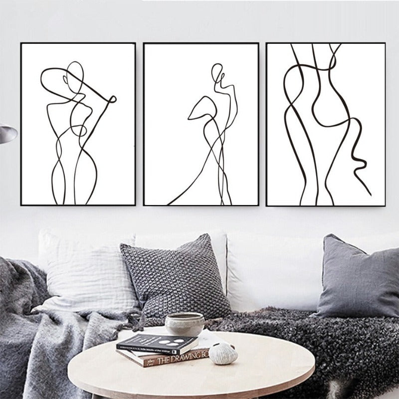 Abstract Minimalist Curve Figur Schwarz und Weiß - Leinwand Wandkunst Gemälde