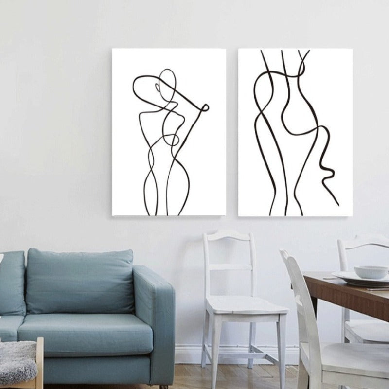 Abstract Minimalist Curve Figur Schwarz und Weiß - Leinwand Wandkunst Gemälde
