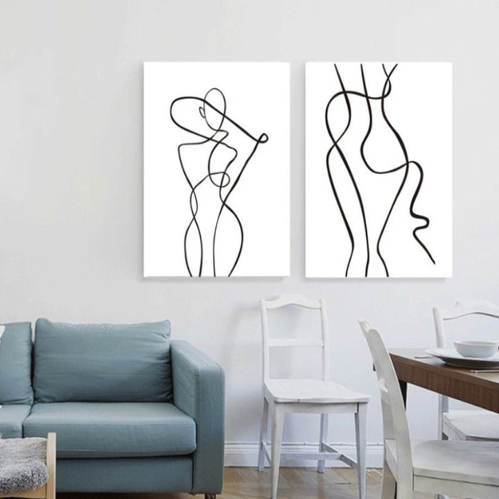 Abstract Minimalist Curve Figur Schwarz und Weiß - Leinwand Wandkunst Gemälde