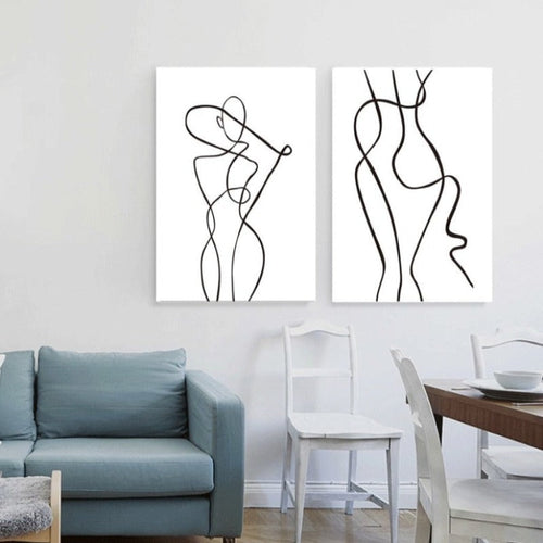 Abstract Minimalist Curve Figur Schwarz und Weiß - Leinwand Wandkunst Gemälde