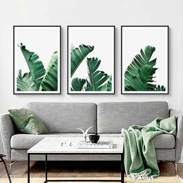 Grüne tropische Blätter - Leinwand Wandkunst Gemälde