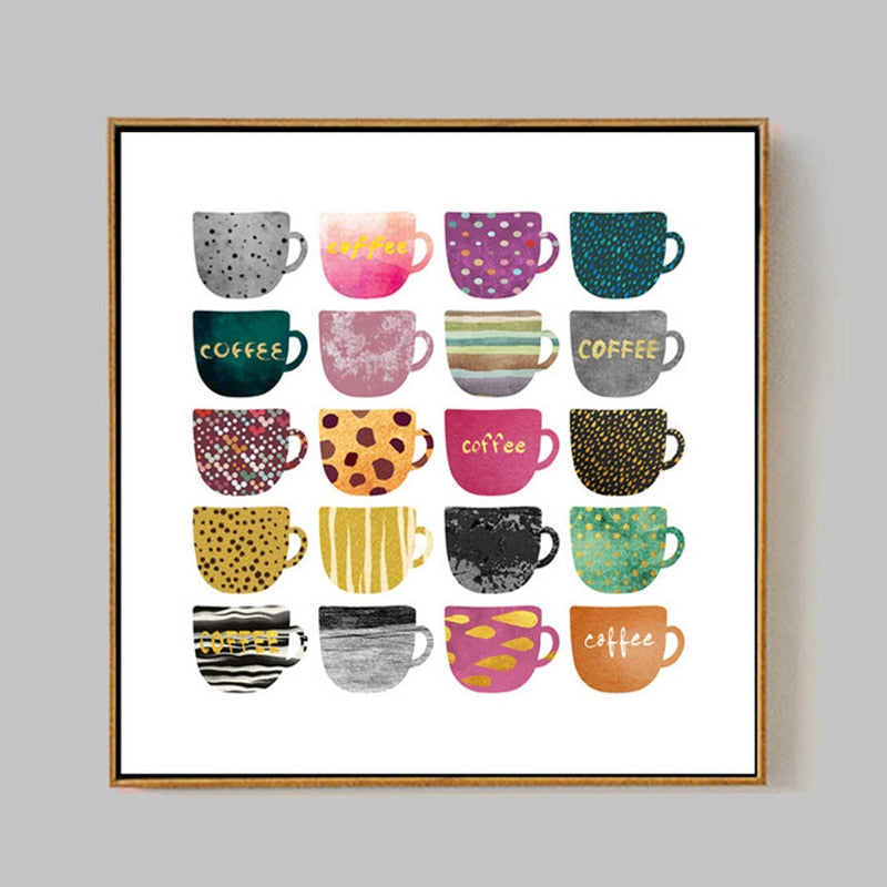Schöne verschiedene Kaffeetassen - Leinwand Wandkunst Gemälde
