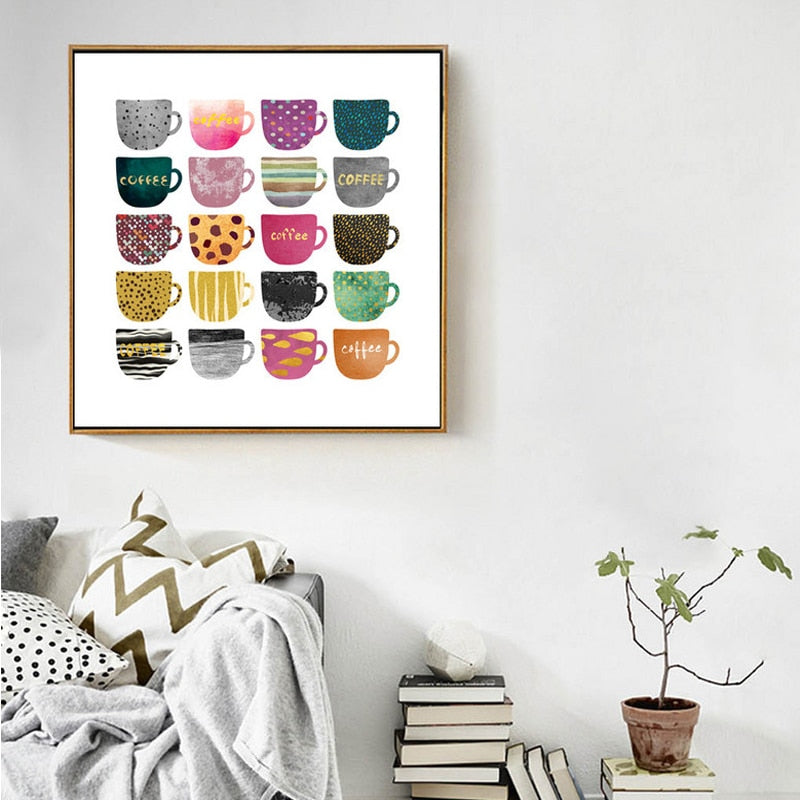 Schöne verschiedene Kaffeetassen - Leinwand Wandkunst Gemälde