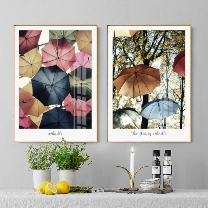 Bunter Regenschirm - Leinwand Wandkunst Gemälde