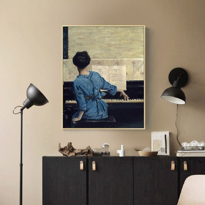 Vintage-Mädchen am Klavier – Leinwandbild
