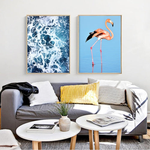 Flamingo In Seascape - Leinwand Wandkunst Malerei