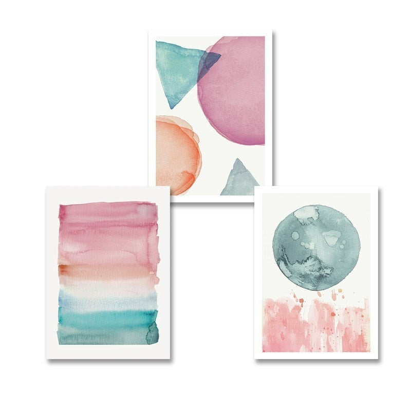 Abstrakte Aquarell Rosa Blau - Leinwand Wandkunst Gemälde