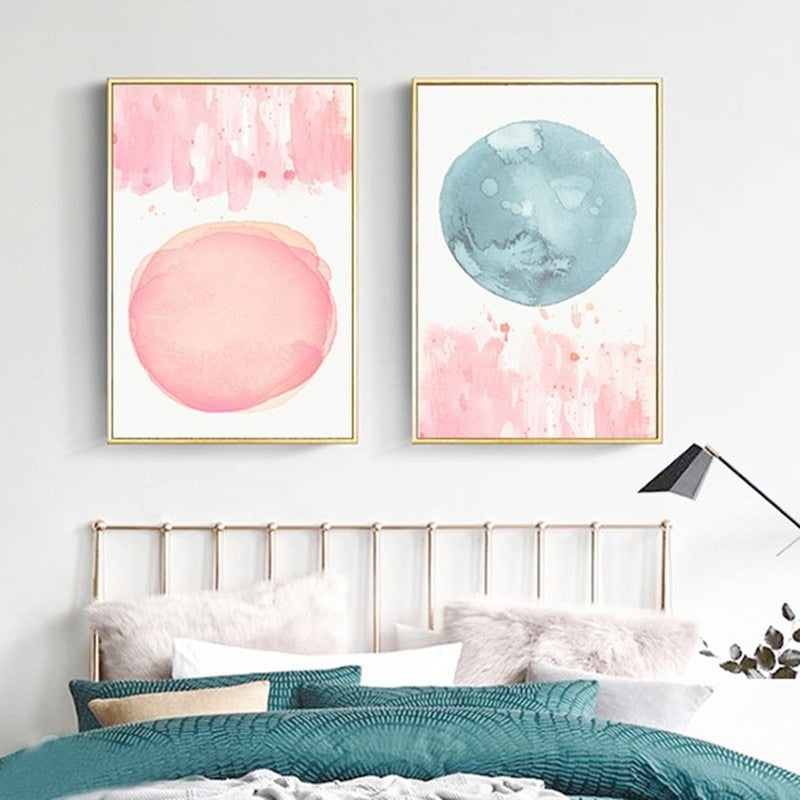 Abstrakte Aquarell Rosa Blau - Leinwand Wandkunst Gemälde