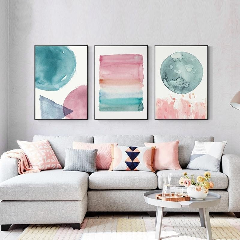 Abstrakte Aquarell Rosa Blau - Leinwand Wandkunst Gemälde