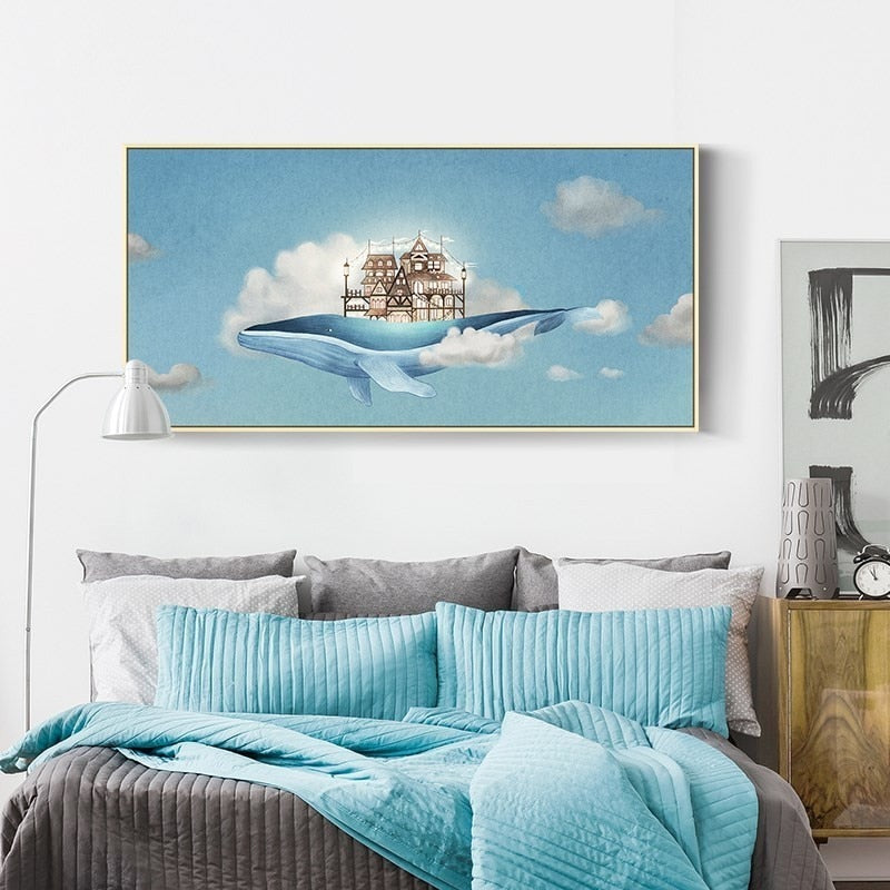 Abstrakte Wal im blauen Himmel - Leinwand Wandkunst Gemälde