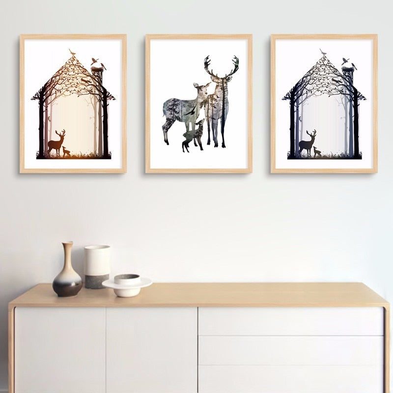 Abstrakte Rehfamilie Tiere - Leinwand Wandkunst Gemälde