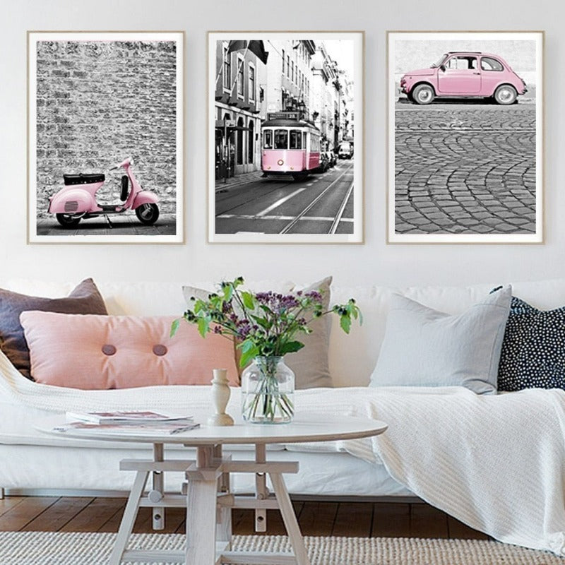 Stadtlandschaft Pink Auto-Canvas Wandkunst Malerei