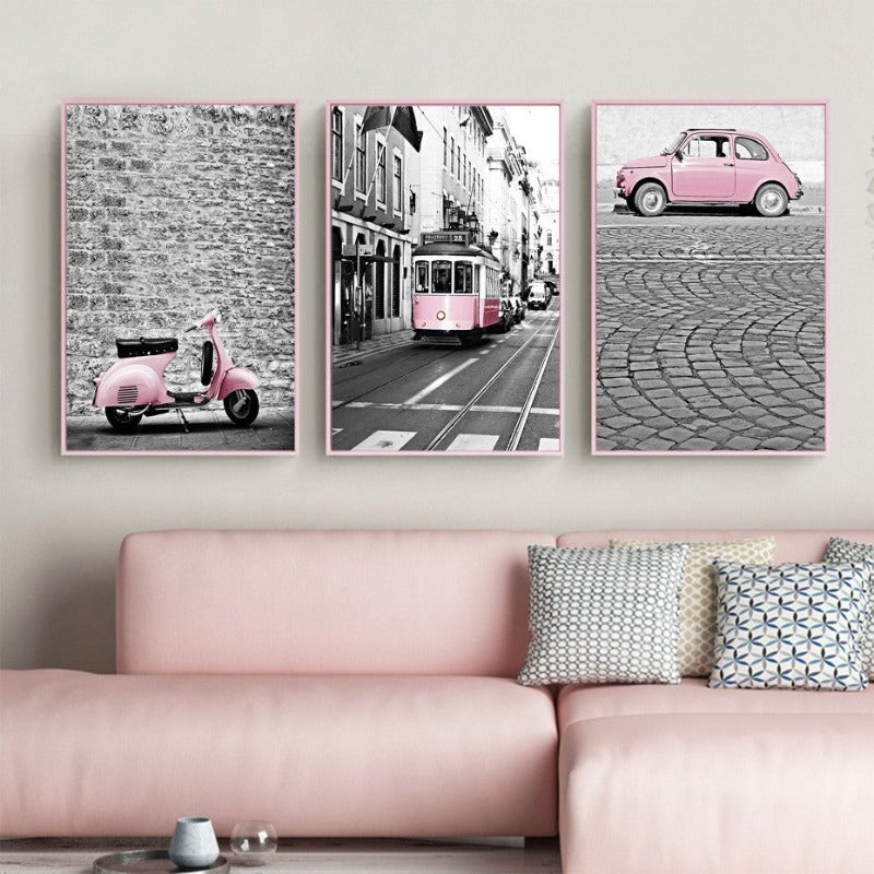 Stadtlandschaft Pink Auto-Canvas Wandkunst Malerei