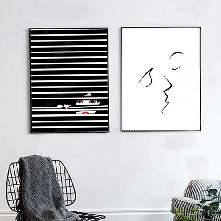 Fashion Frauen Abstrakt Kuss Poster Voyeur - Leinwand Wandkunst Malerei