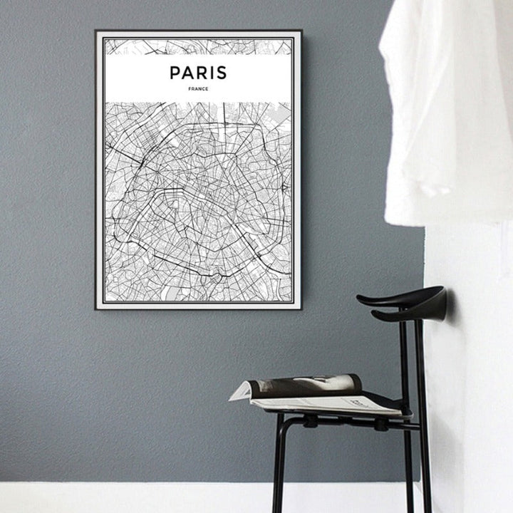 Minimalis PARIS Stadtkarte - Leinwand Wandkunst Malerei