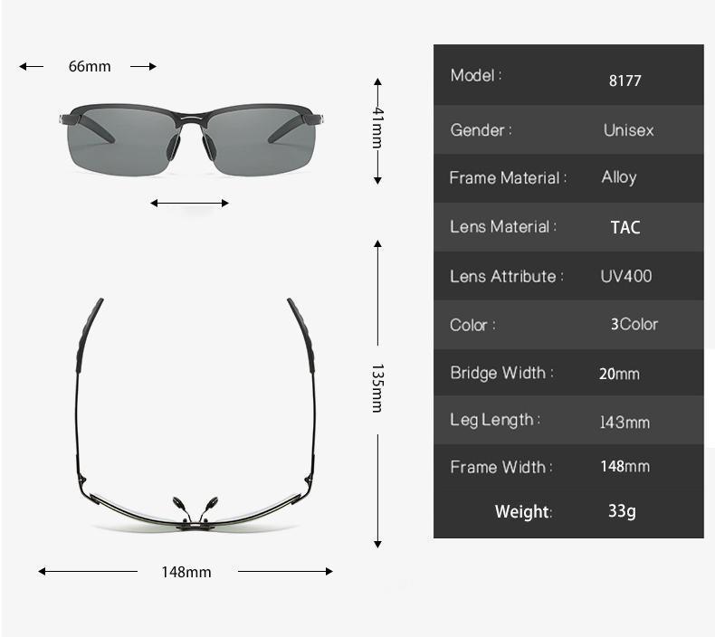 Photochrome Sonnenbrille mit polarisierten Gläsern