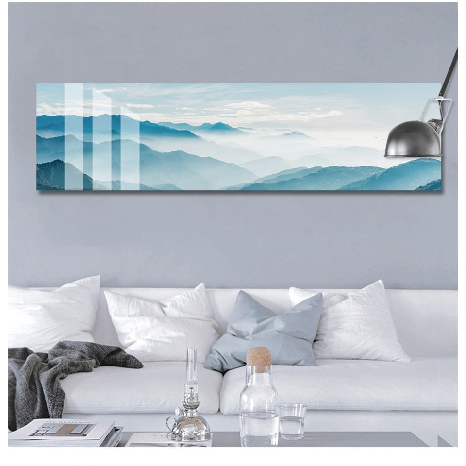Skandinavische neblige Berglandschaft - Leinwandbild