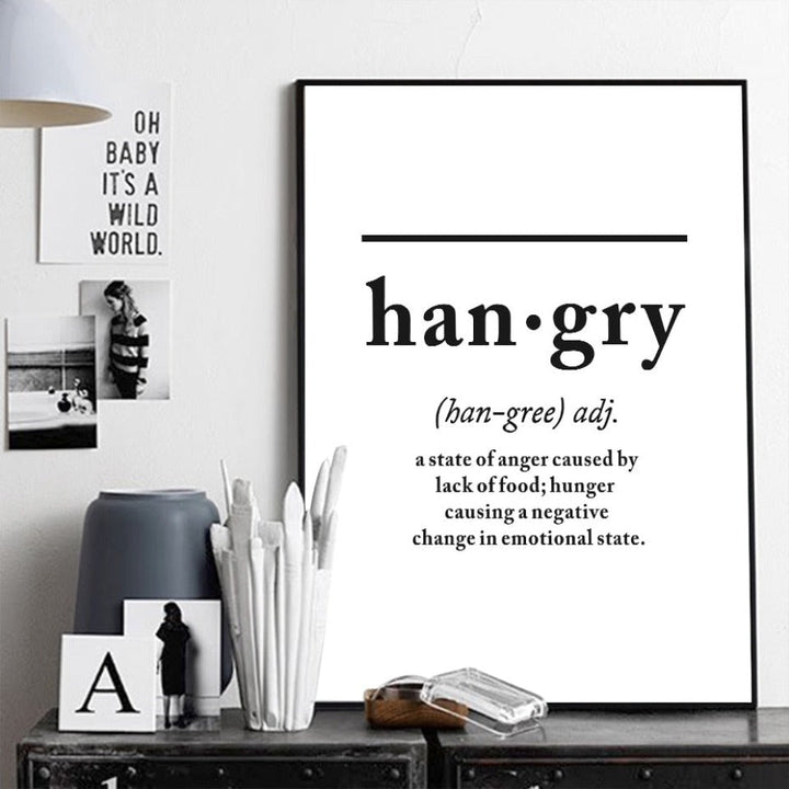 Skandinavische Buchstaben zur Definition von „Hungry“ – Leinwandbild