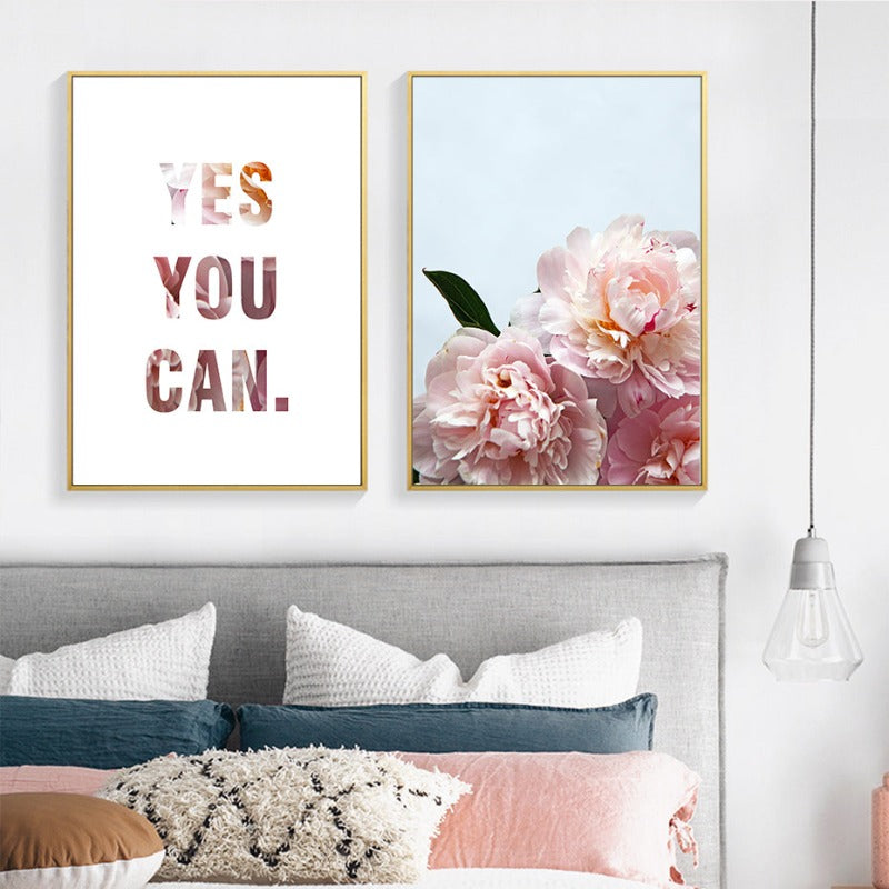 Pink Peony Floral Ja Du Kannst Zitate - Leinwand Wandkunst Gemälde