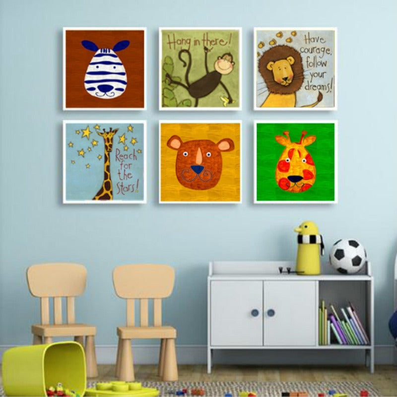 Cartoon Tiere Kinderzimmer - Leinwand Wandkunst Malerei