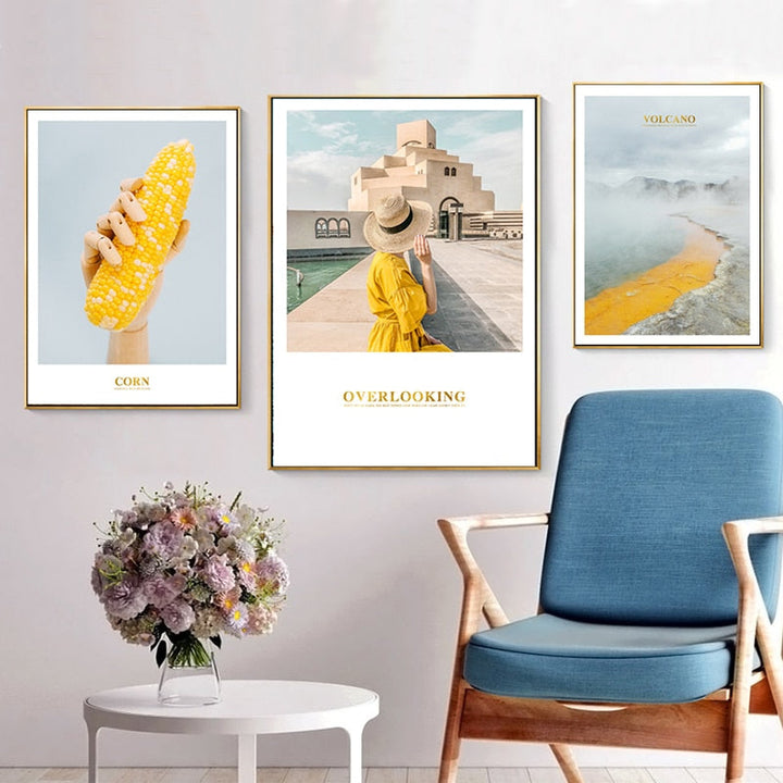 Modern gelbes Landschaftswandkunstposter - Leinwand Wandkunstgemälde