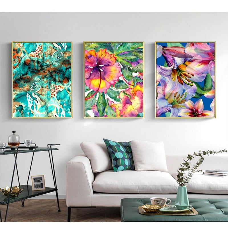 Blau Pink Floral - Leinwand Wandkunst Gemälde