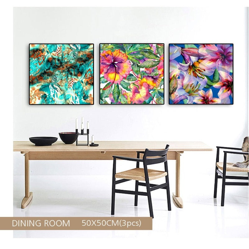 Blau Pink Floral - Leinwand Wandkunst Gemälde