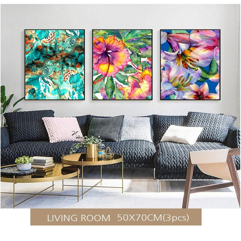Blau Pink Floral - Leinwand Wandkunst Gemälde