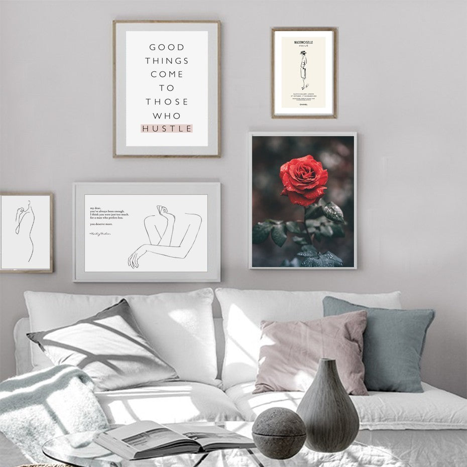 Skandinavische Poster, Rosenmotive, Lebenszitat, minimalistisch – Leinwandbild