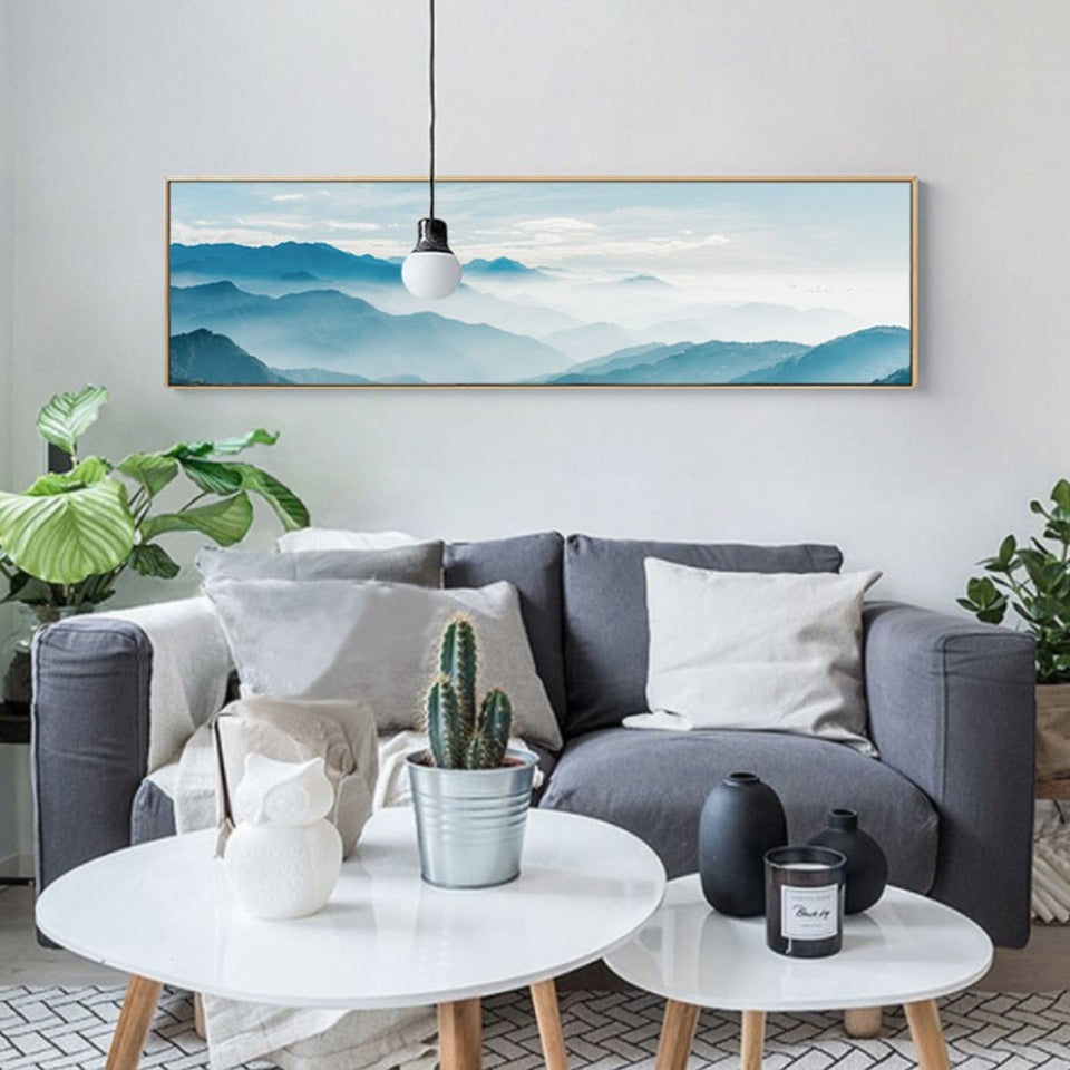 Skandinavische neblige Berglandschaft - Leinwandbild