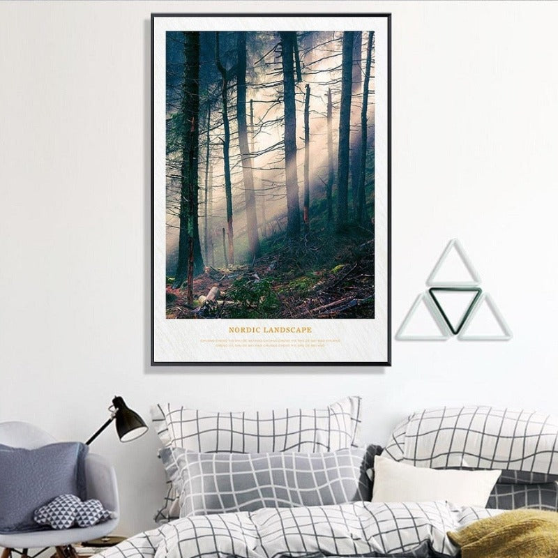 Nordische Skandinavien Naturwald Sonnenschein Szene Druck