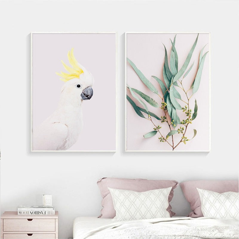 Moderne Pflanzenblätter, Königsprotea-Blüten - Leinwandbild