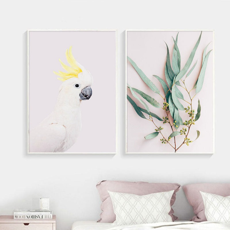 Moderne Pflanzenblätter, Königsprotea-Blüten - Leinwandbild
