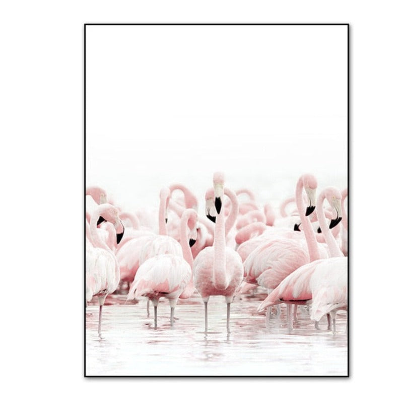 Modernes rosa Flamingo-Blumenbild auf Leinwand