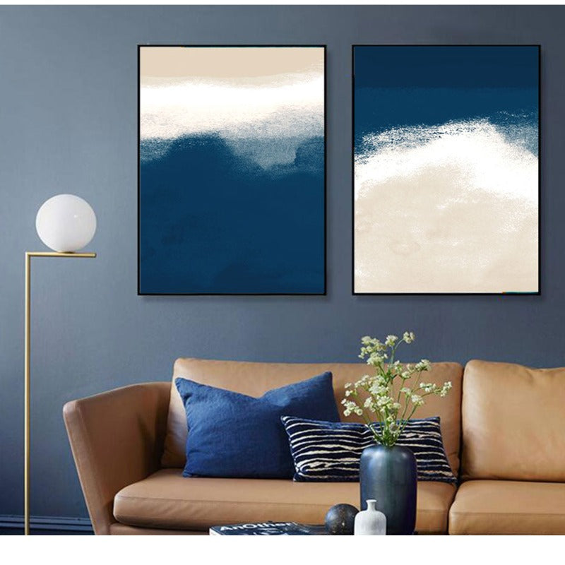 Abstraktes Aquarellgemälde in Marineblau und Beige – Leinwandbild