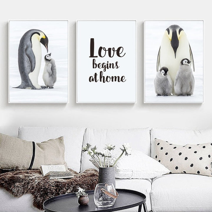 Herzliche Pinguinfamilie – Leinwandbild