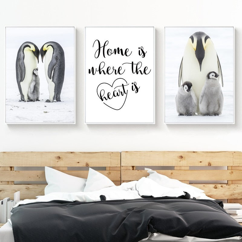 Herzliche Pinguinfamilie – Leinwandbild