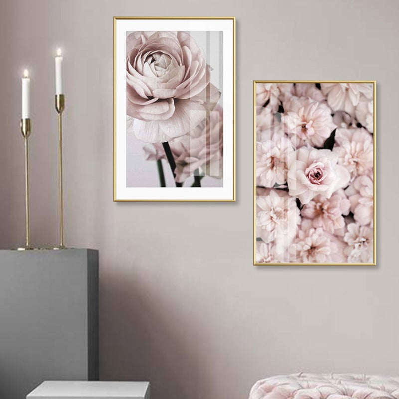 Modernes romantisches Leinwandbild mit hellrosa Pfingstrosen