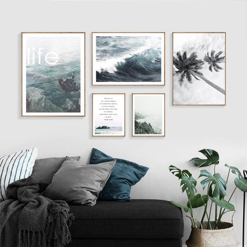 Moderne Welle Küstenpalme Seascape - Leinwand Wandkunst Gemälde