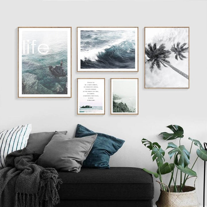 Moderne Welle Küstenpalme Seascape - Leinwand Wandkunst Gemälde