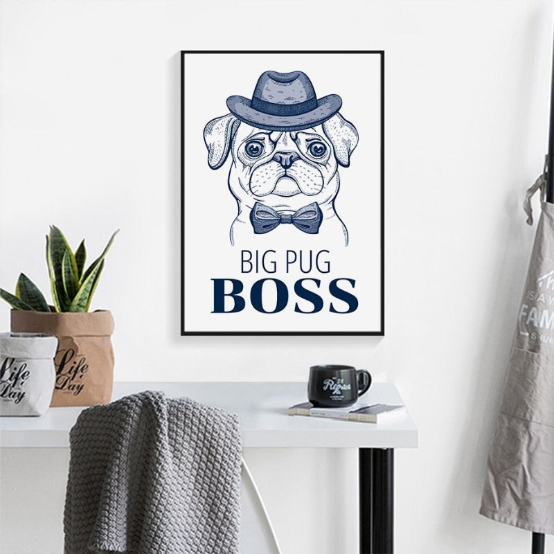Mops mit Hut und Fliege - Leinwandbild