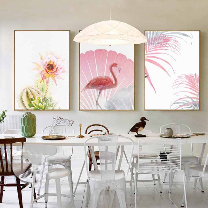 Pink Flamingo Flowers Mädchen - Leinwand Wandkunst Gemälde