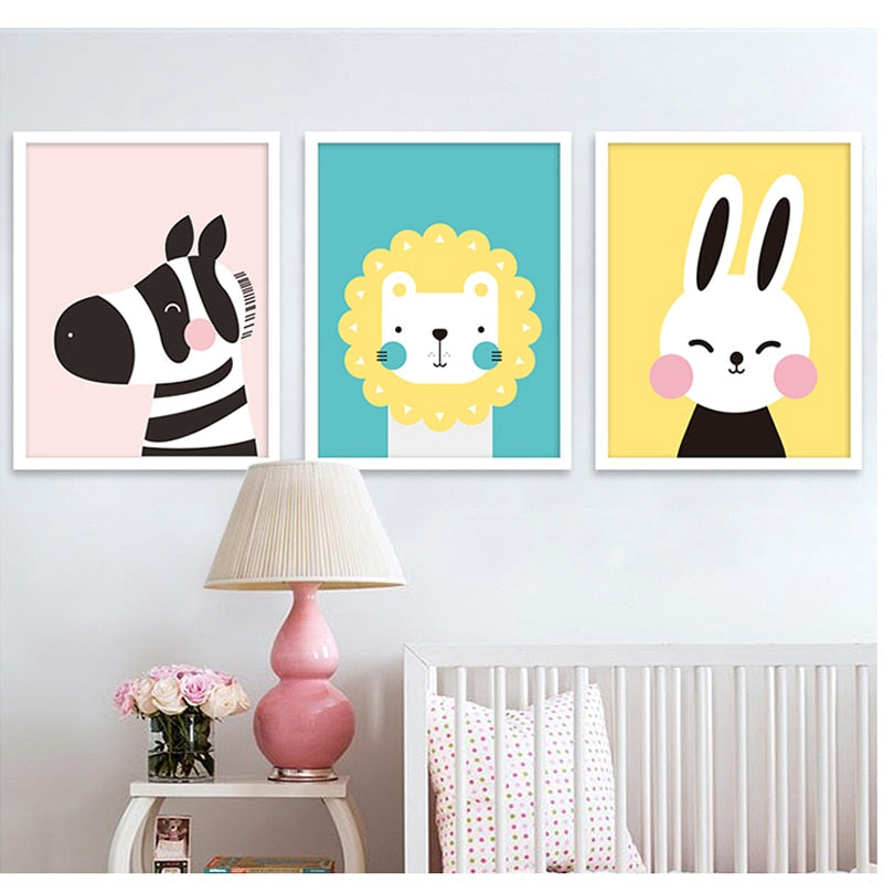 Moderne Leinwandgemälde mit Cartoon-Tieren – Wandkunst auf Leinwand