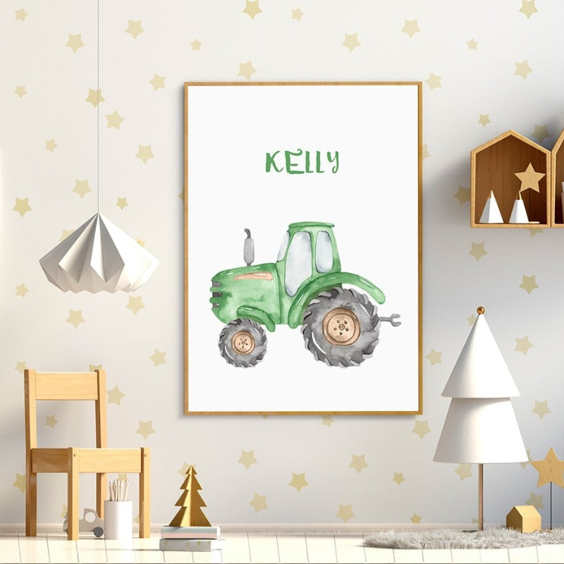 Personalisierter Name Traktor Jungen - Leinwand Wandkunst Malerei