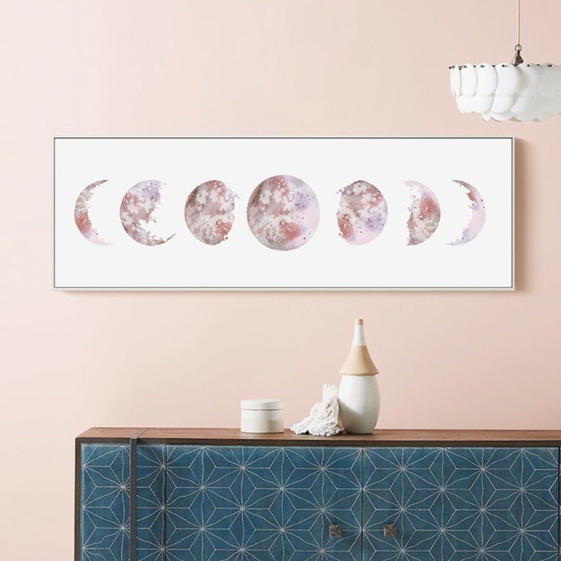 Moderne Raumverschiedene Mondphasen Isoliert - Leinwand Wandkunst Malerei