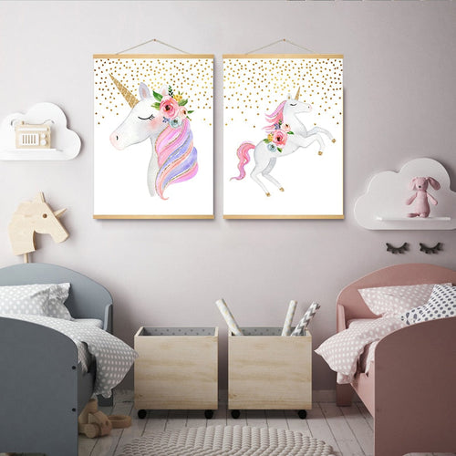 Modernes Cartoon-Einhorn in Rosa - Leinwandbild