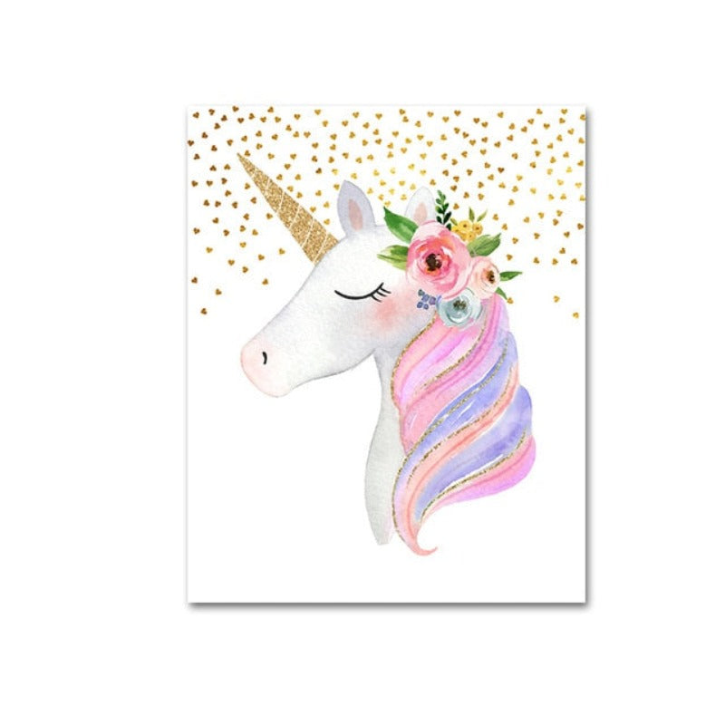 Modernes Cartoon-Einhorn in Rosa - Leinwandbild